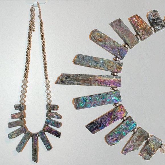 Natural Agate in Rainbow Hue Titanium Coating Pendant Necklace by Bocar - Picture 1 of 7